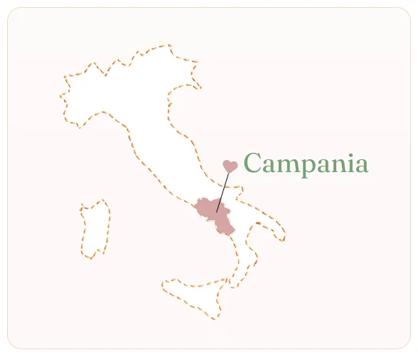 Mappa illustrata dell’Italia con evidenziata la Campania, sede del laboratorio AbieFilo.